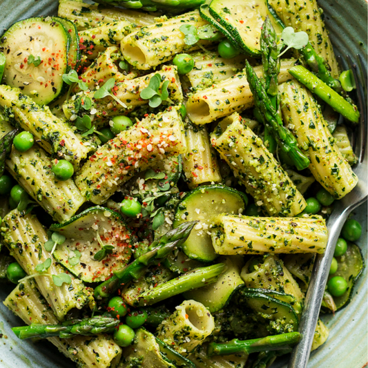 Creamy 'Everything Green' Baked Rigatoni Alfredo Pasta (Contains Gluten)