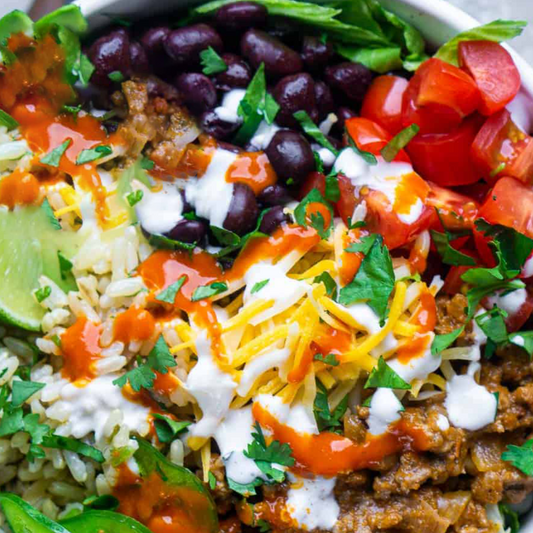 Brazilian Style Health Bowl with Ground 'Beef' Falafel Mix (Gluten Free)