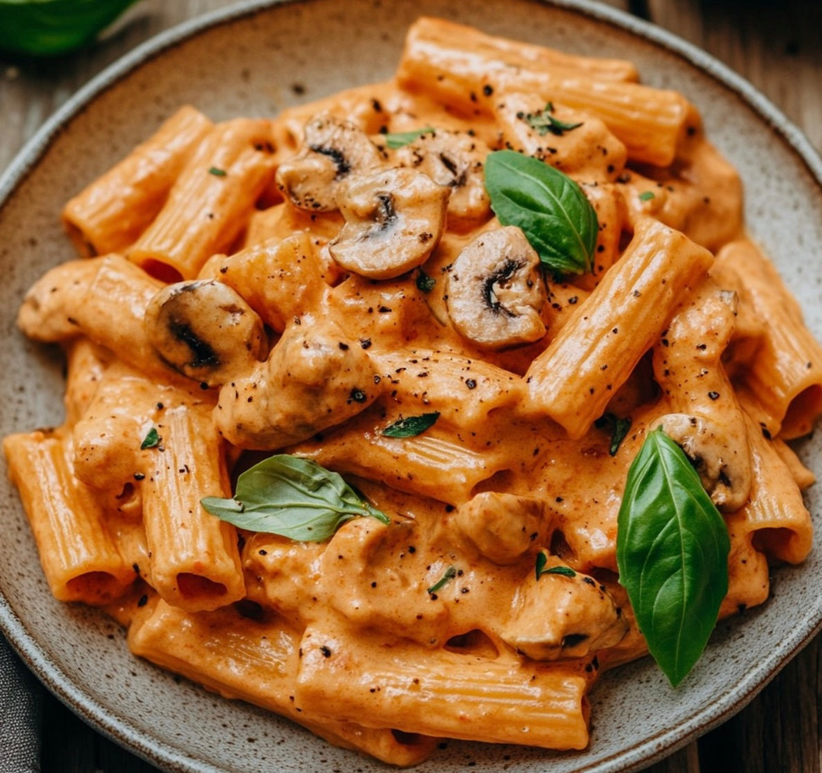 Creamy Spicy Rosé Three Mushroom Rigatoni (Contains Gluten)