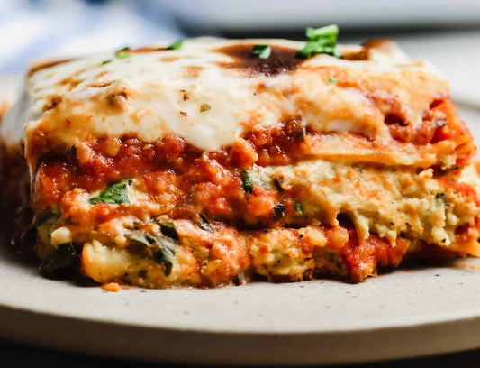 Classic Bolognese Vegan Lasagna with Béchamel Sauce and Side of Vegetable Medley (Contains Gluten)