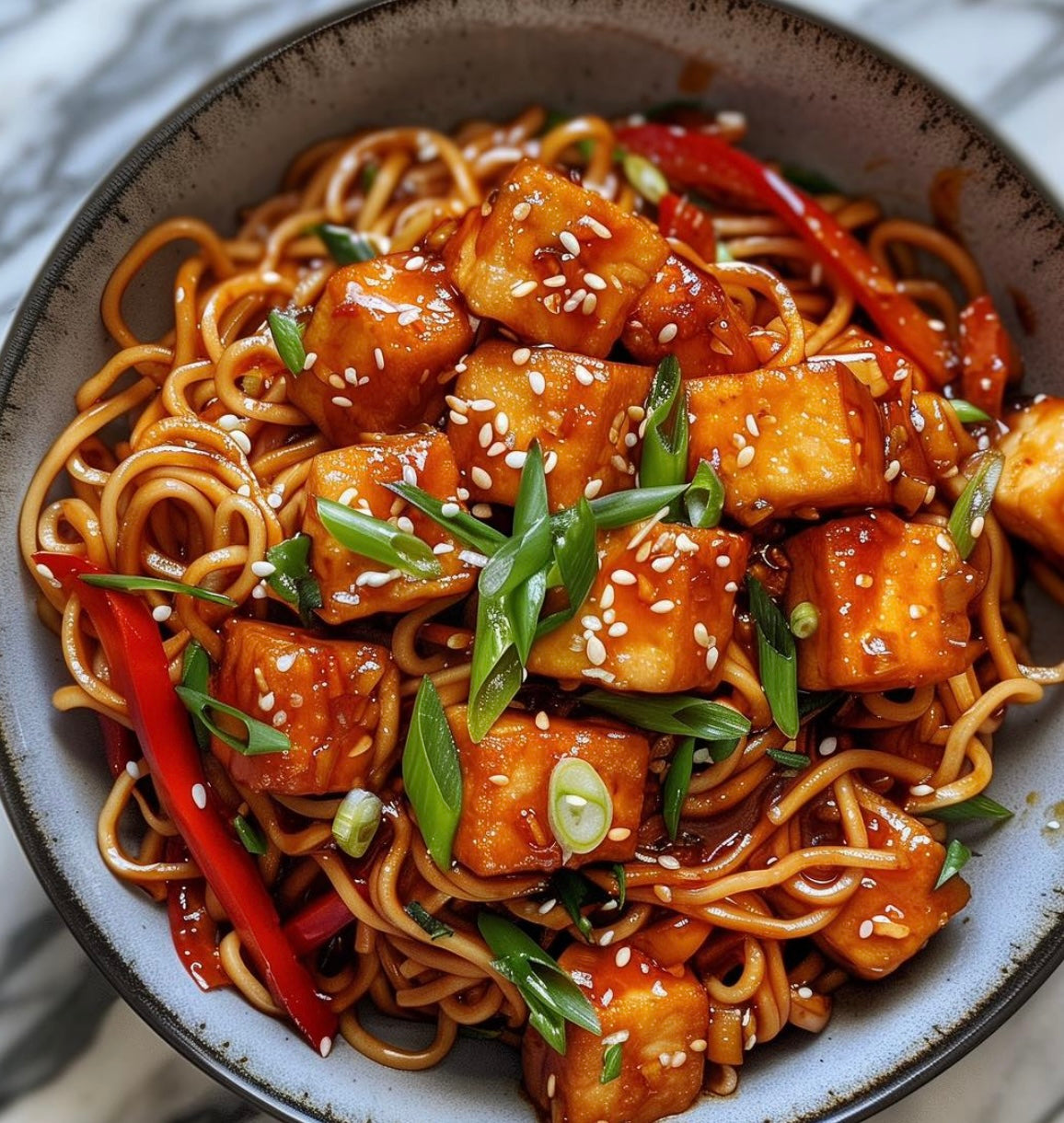 Sweet and Sour Tofu and Ramen Stir Fry with Oriental Vegetable Mix (Contains Gluten)