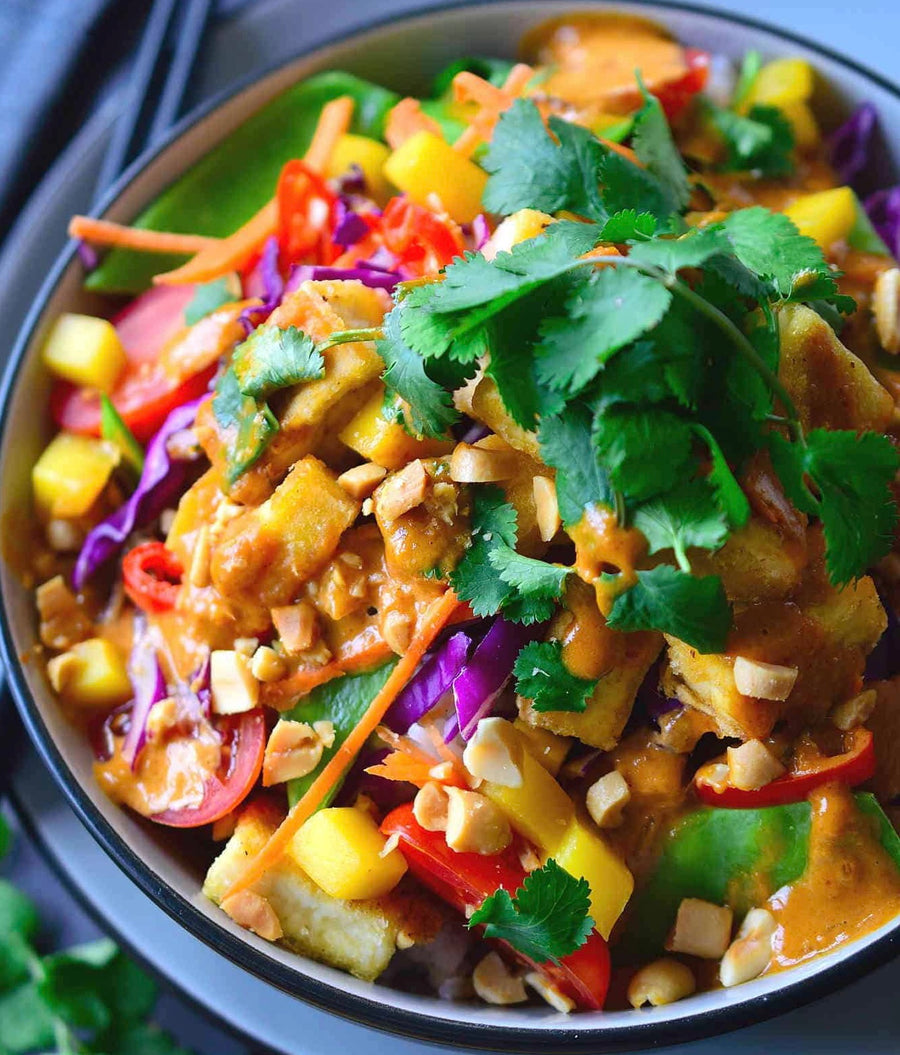 Keto Red Thai Vegetable Medley Curry Bowl with Mango Salsa
