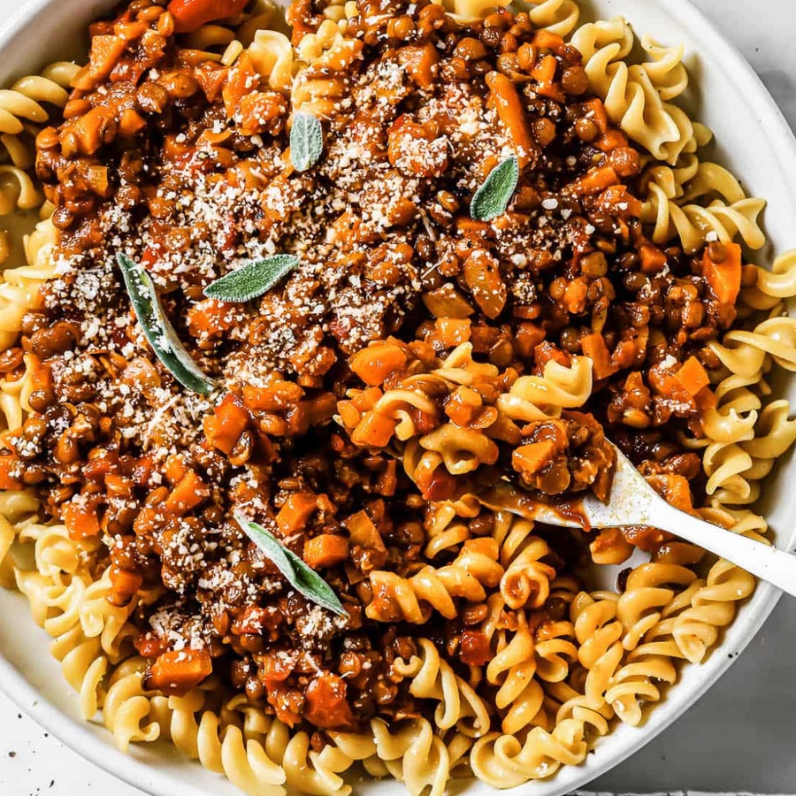 Hearty Rotini Bolognese with Balsamic Reduction